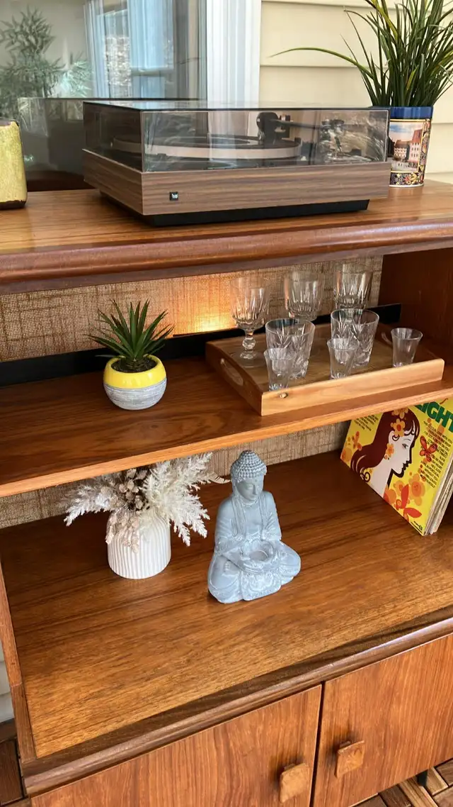 Mid century. TEAK TECK. Lampe / Crédence, buffet disque vinyle, - Photo 4