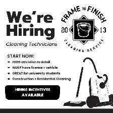 HIRING: CLEANING TECHNICIANS!