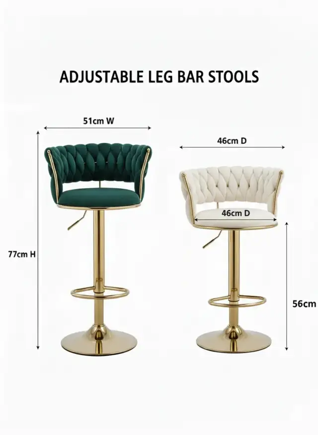Brand New Velvet Adjustable Barstool with Golden base $89