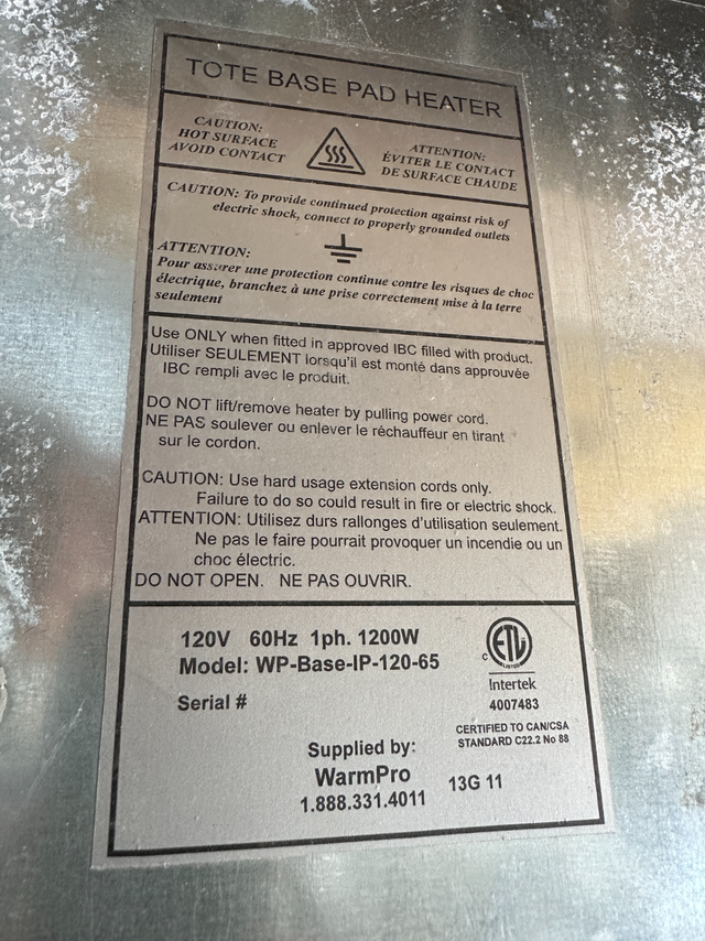 Heated totes - 1000 - 1200 Lit.  Totes with heater. - Photo 2