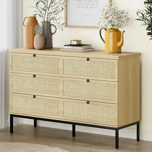 Brand New 6-Drawer Dresser Chest Rattan Doors $249 - Photo 3