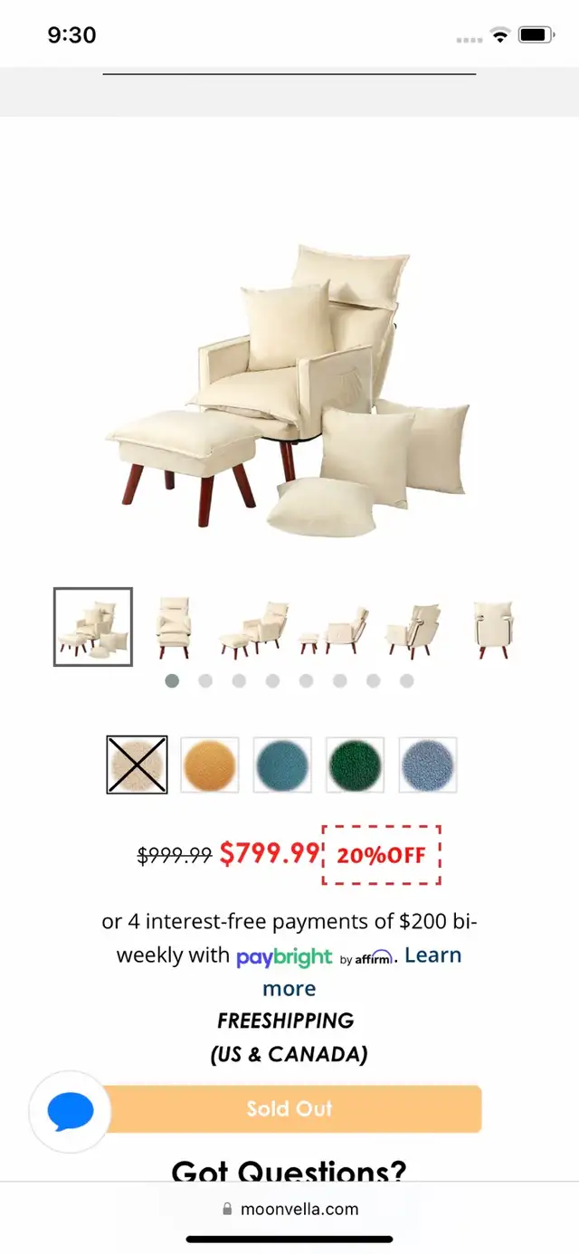 Cream fabric reclining arm chair $250.  Ottoman, 4 pillows - Photo 3