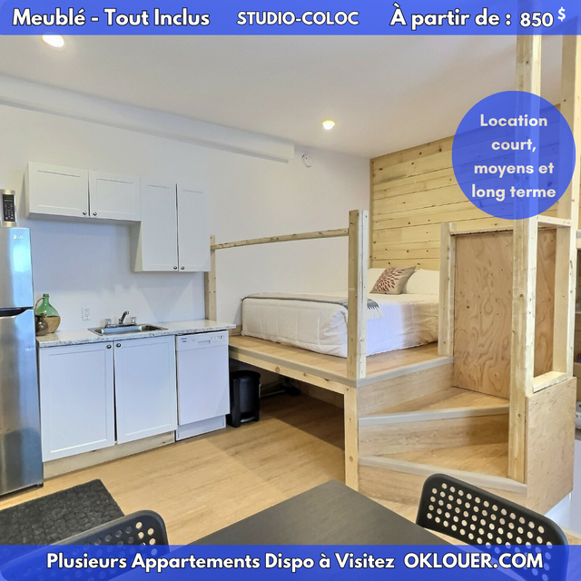 STUDIO-COLOC, MEUBLÉ-TOUT INCLUS EN CENTRE VILLE