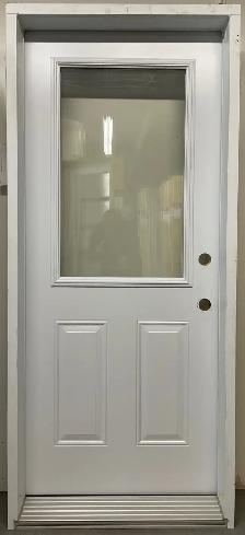 1446PA Porte d’acier 34″G Blanche Verre clair stock B 23×37