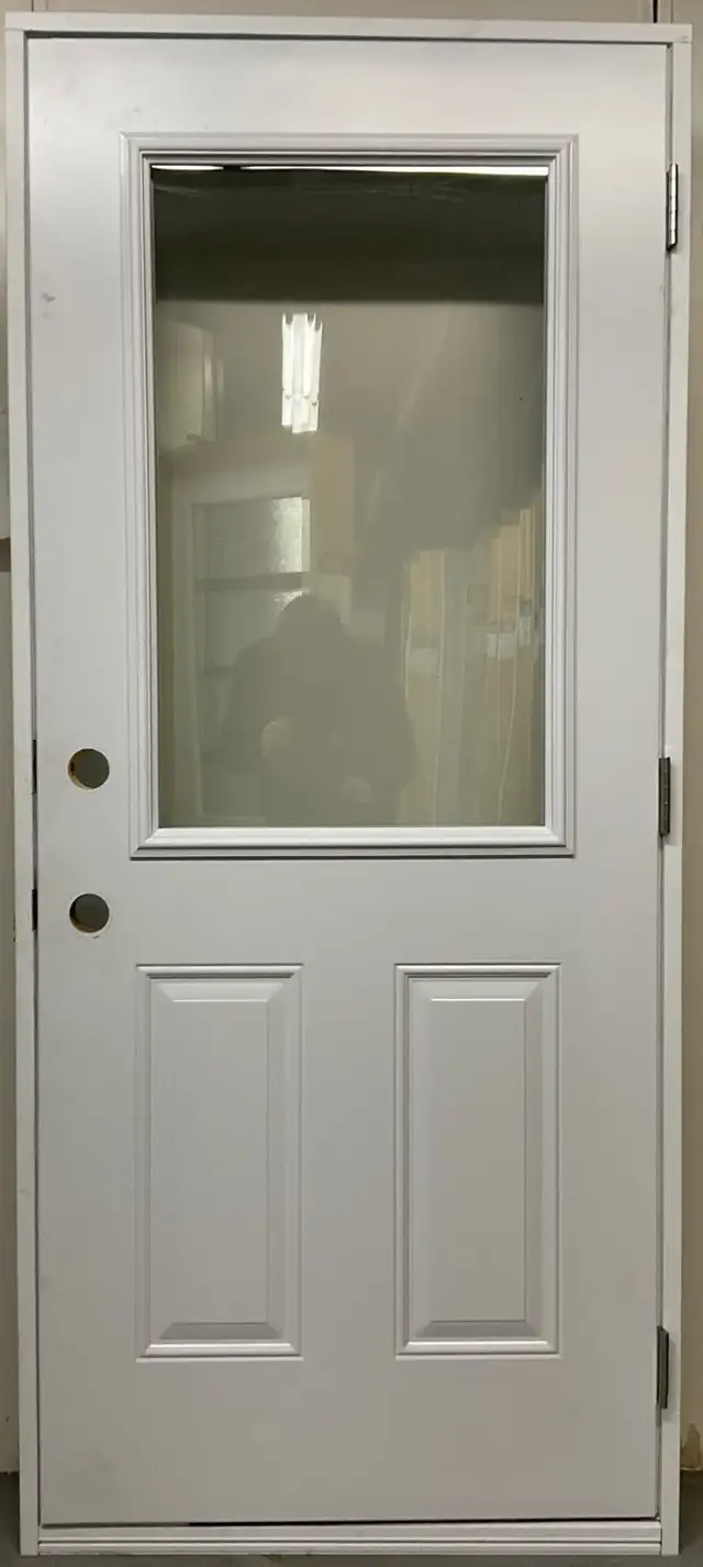 1446PA Porte d’acier 34″G Blanche Verre clair stock B 23×37 - Photo 2