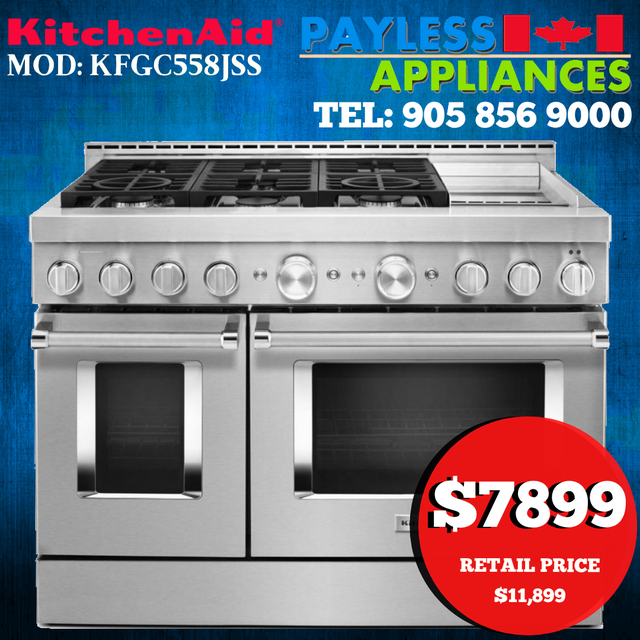 Kitchenaid Gas Range KFGC558JSS 48' Slide In Self Clean & Convec