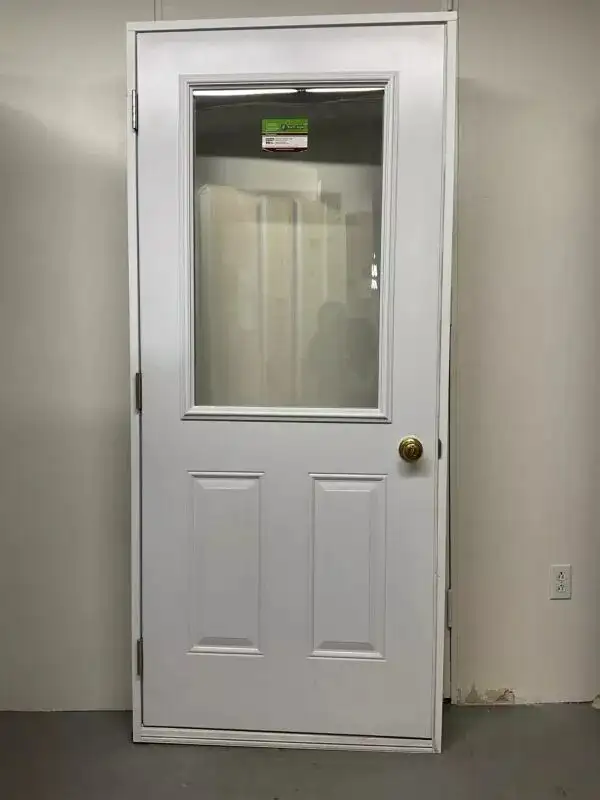 1362PA Porte d’acier 34″D Blanc Poignée laiton verre clair 23×37 - Photo 2