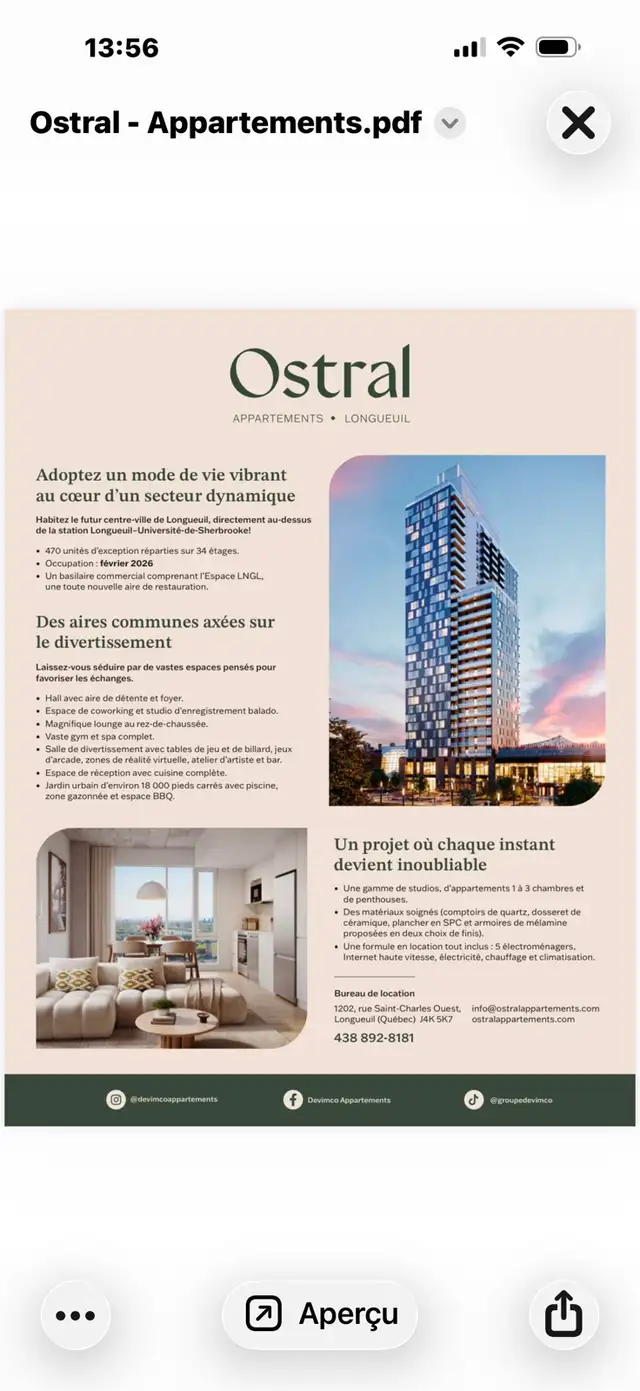 condo studio à louer