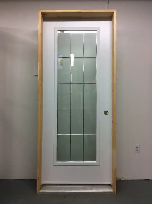 1062PA Porte d’acier 34″G Verre carreaux sablé tige chrome 21x65