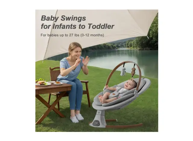New Monamii Electric Baby Swing, Bluetooth, 5 Speeds with Remote - Photo 2