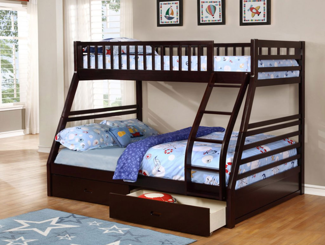 Twin over Double Bunk Bed with pull-out drawers