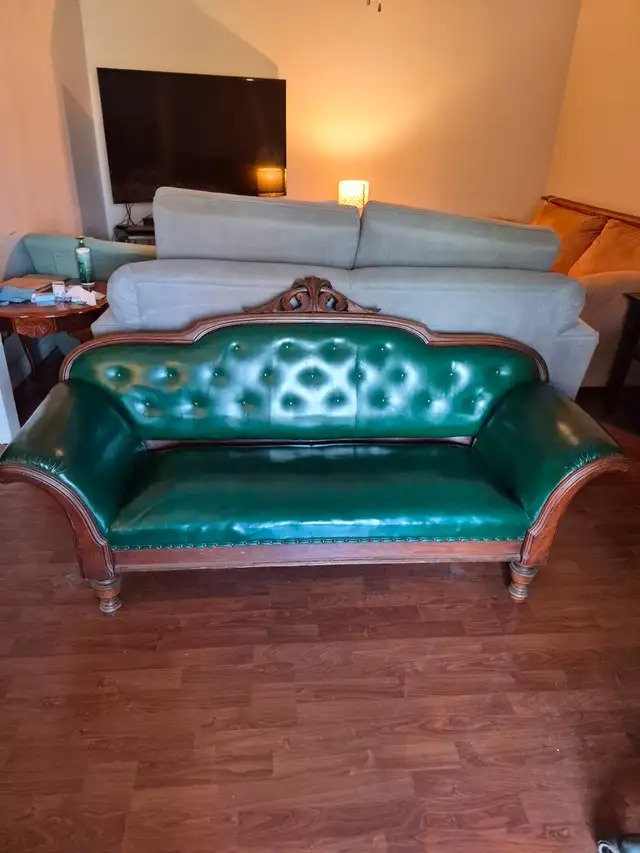 Loveseat, Green Leather
