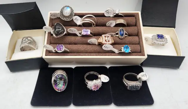 .925 Silver Rings: Diamonds, Topaz, Moonstone...