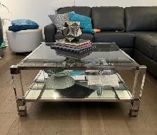 36' Square Glass and Chrome Coffee Table