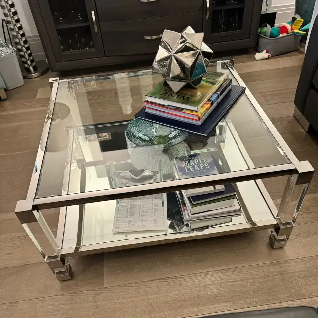 36' Square Glass and Chrome Coffee Table - Photo 2