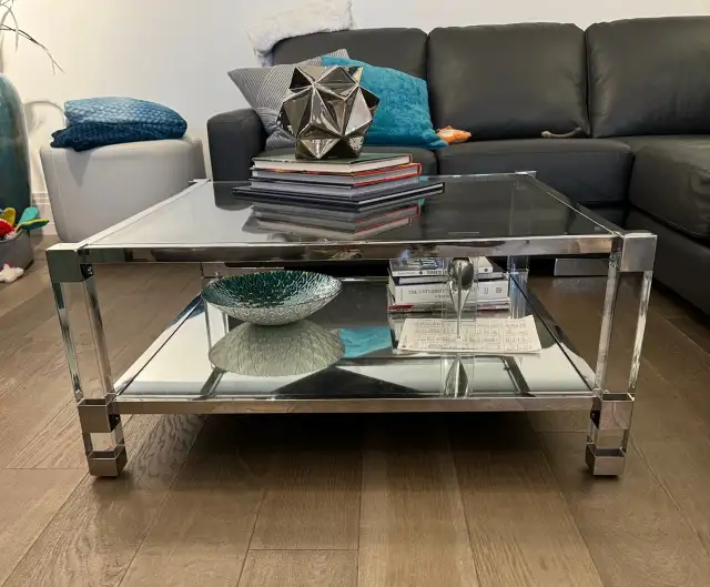 36' Square Glass and Chrome Coffee Table - Photo 3