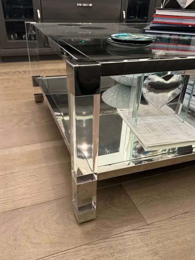 36' Square Glass and Chrome Coffee Table - Photo 4