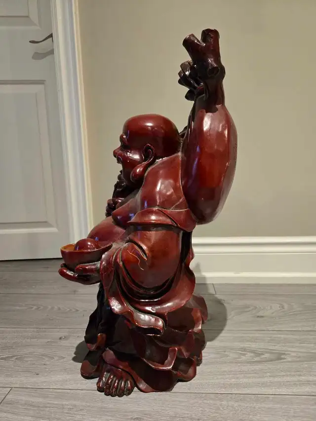 Heavy Red Resin Happy Laughing Lucky Buddha Statue