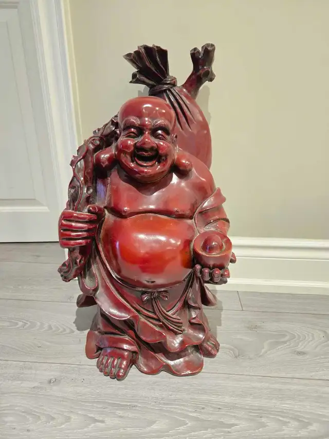 Heavy Red Resin Happy Laughing Lucky Buddha Statue - Photo 2