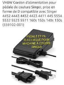 Pédale et fil électrique pour machine à coudre SINGER