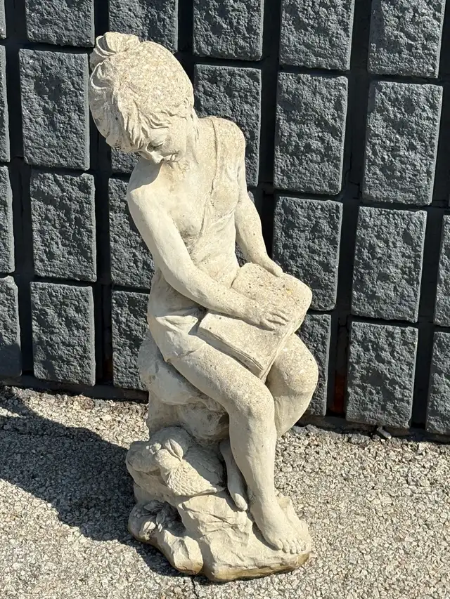 Girl Reading Garden Statue Cast Stone Outdoor Decor 32"