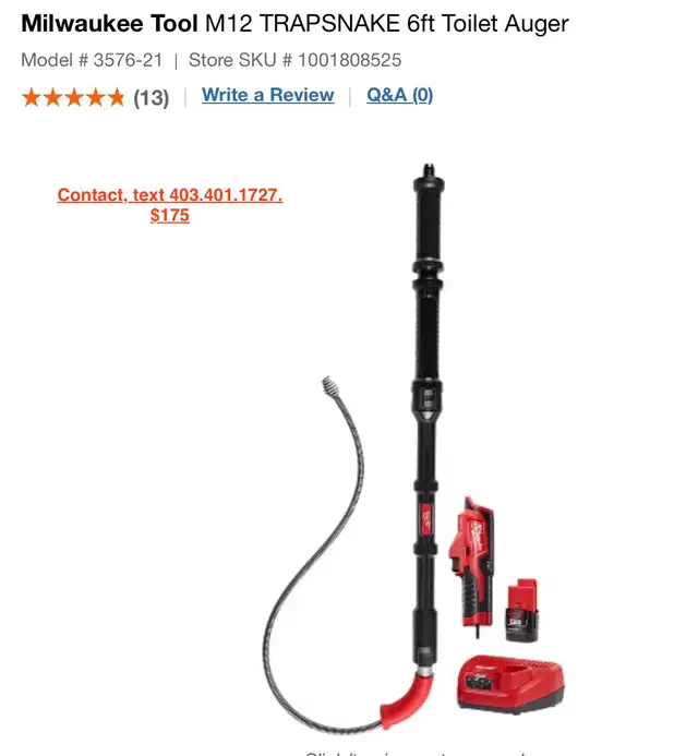 Milwaukee Tool M12 TRAPSNAKE 6ft Toilet Auger