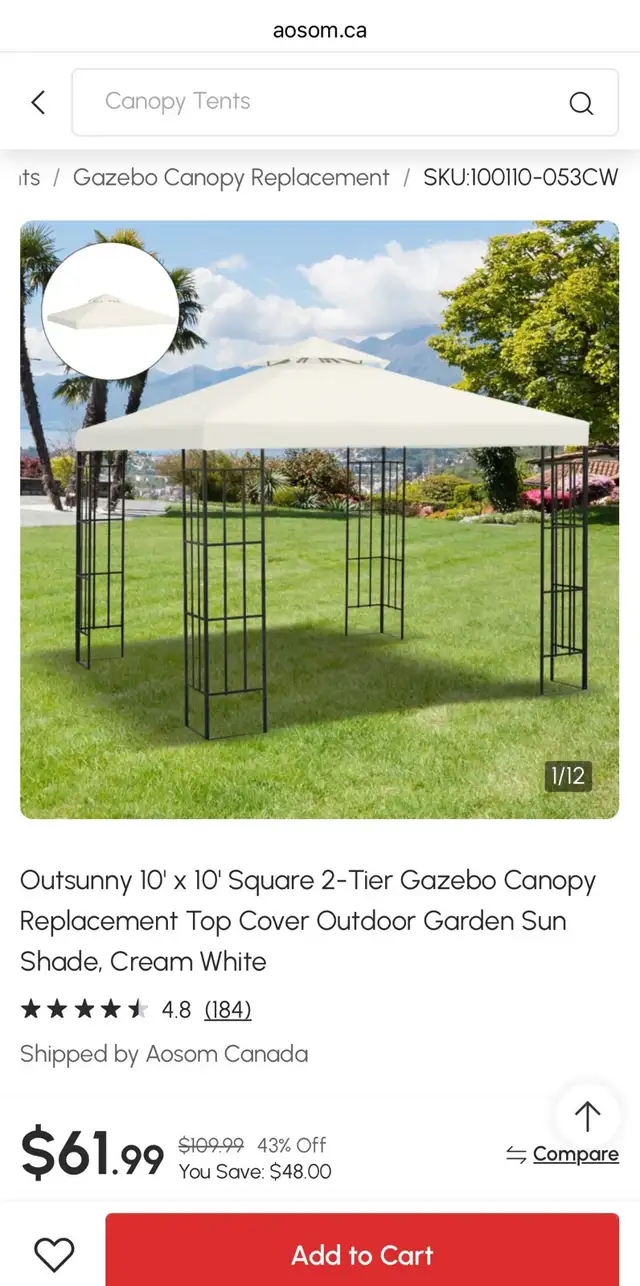 Outsunny 2-Tier Gazebo Replacement Canopy Top – 9.8’ x 9.8’ - Photo 10