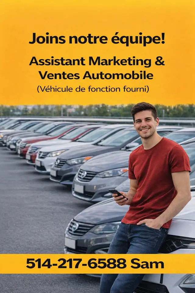 Embauche : Assistant marketing & ventes auto (auto fournie)