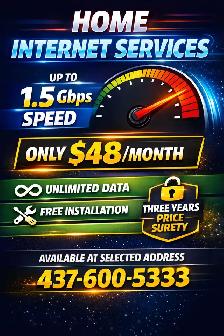 Home Internet Toronto - 1.5Gbps Unlimited $48