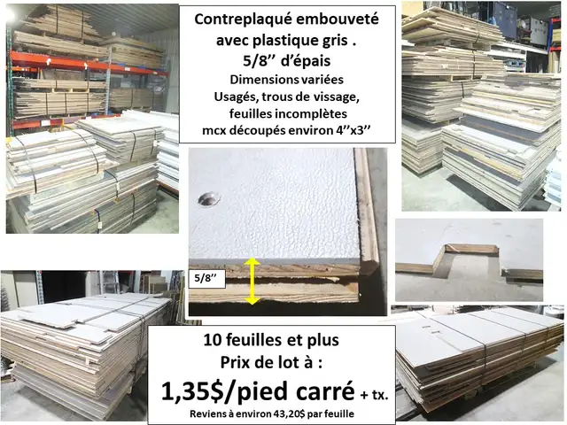 contreplaqué 5/8'' d'épais x 47''1/2 x 95'' 1/2 avec plastique - Photo 4