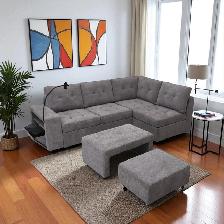 New Sectional Sofa With Nesting Bench & Ottoman - Grey In Sale