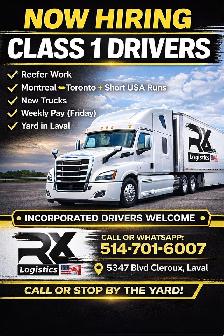 NOW HIRING – CLASS 1 DRIVERS