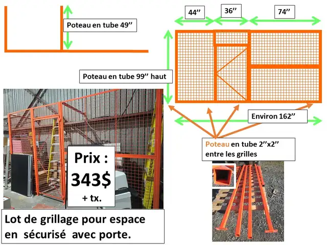 Grillages pour espace sécurisé (lock-up) 162''x 49''x 99''haut