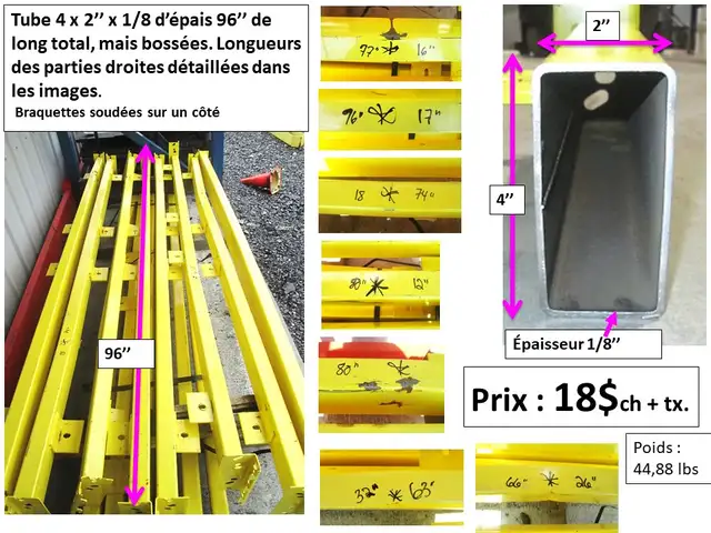 tube 1/8''d'épais x 2''x1''x56''1/2 et autres, prix sur photos - Photo 7