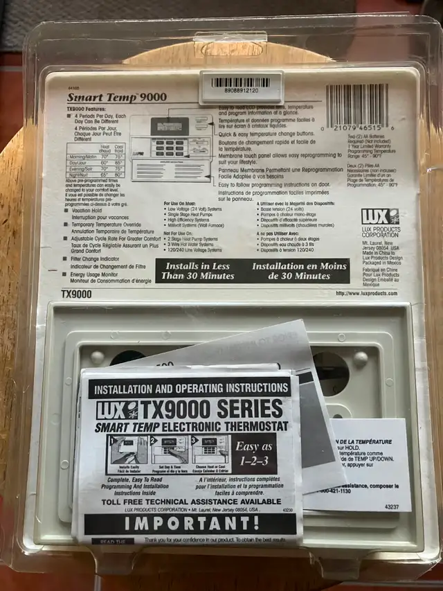 LUX Smart Temp 9000 Furnace Thermostat - Photo 2