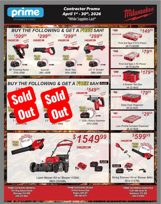 Milwaukee & Dewalt April Promos at Prime Fasteners