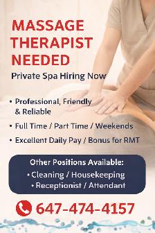 Hiring massage therapist for a registered spa in Etobicoke