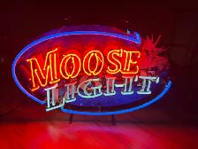 moose head, neon light for bar