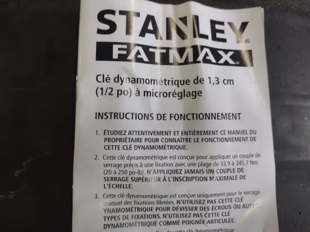 Clé dynamométrique de 1.3cm ou 1/2'' a micro-réglage STAYLEY FAT - Photo 2