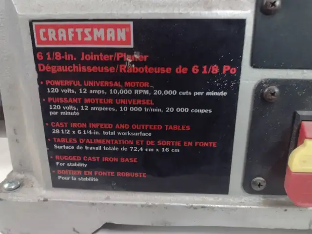 Dégauchiseuse raboteuse CRAFTSMAN DE 6'1/8 sur support pliant - Photo 3