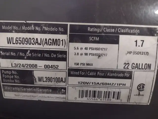 Compresseur portatif 22 gallons avec hose de 25' - Photo 3