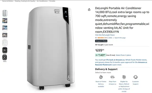 DeLonghi 14,000 BTU Portable Air Conditioner For Sale - Photo 10