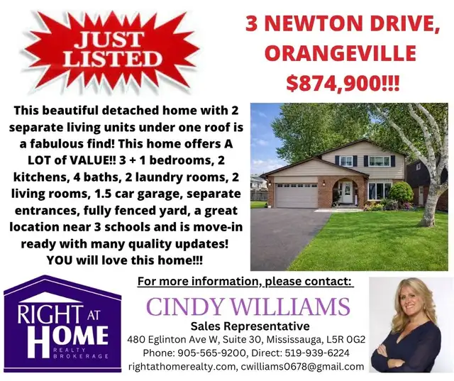 A 2 Family Home in Orangeville, all DONE and Ready for YOU!