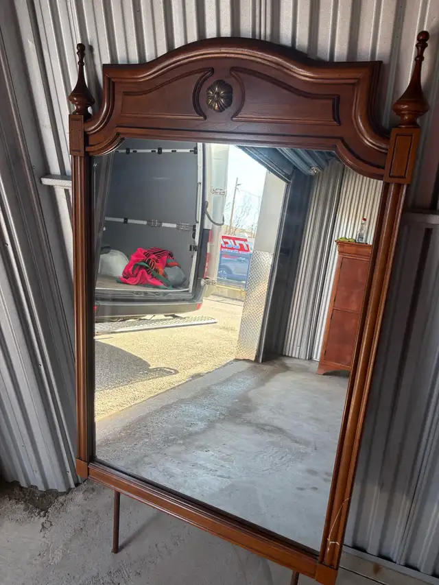 Free delivery used Vintage Wood Mirror with Ornate Top