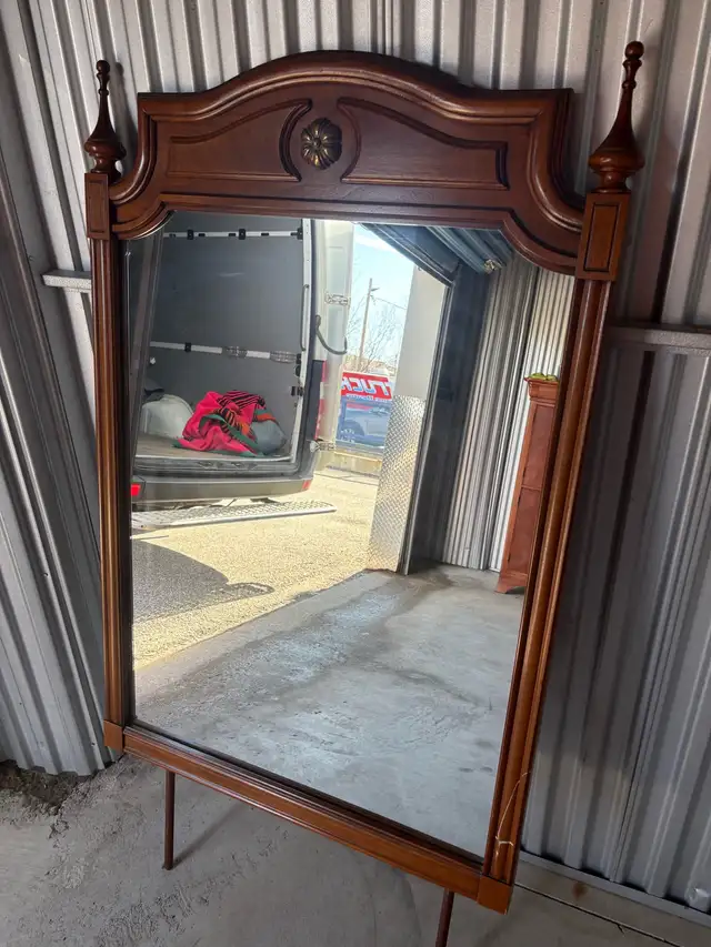 Free delivery used Vintage Wood Mirror with Ornate Top - Photo 2