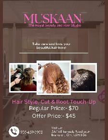 HAIR STYLE, CUT AND ROOT TOUCH UP