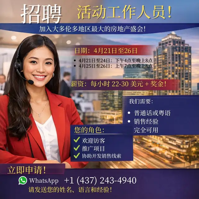 Need Event Sales Staff: $22-30/hr   Bonuses (Mandarin/Cantonese)