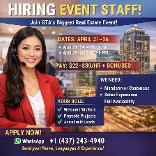 Need Event Sales Staff: $22-30/hr   Bonuses (Mandarin/Cantonese) - Photo 2