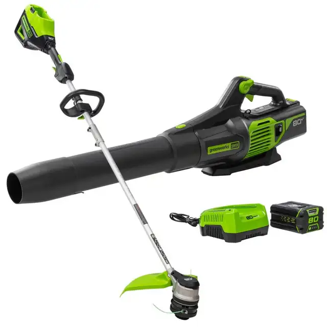 Greenworks 80v Trimmer And Blower With Battery And Charger