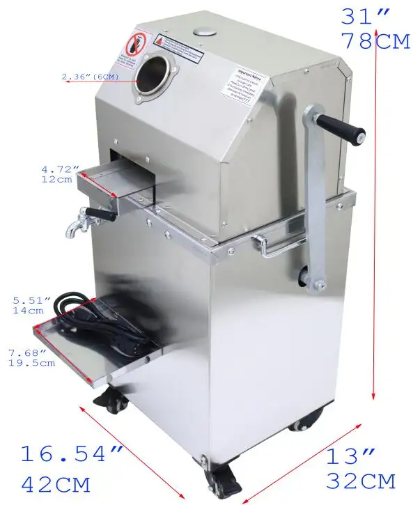 Manual/electric 2-mode sugarcane juicer 110v 800w 134058